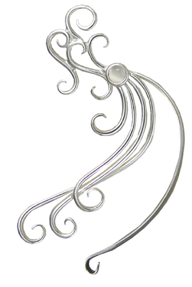Sterling Silver Wind And Waves Left Only Ear Cuff Wrap With White Moonstone